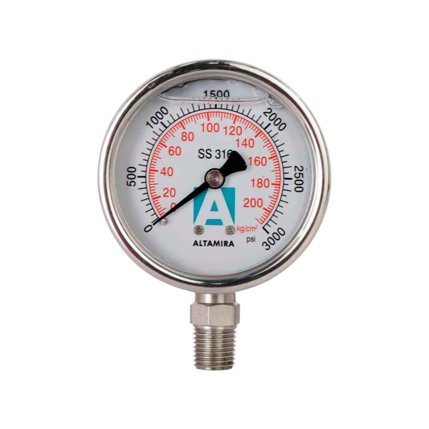 MANOMETRO GLICERINA ALTAMIRA 0-3000 PSI CONEXION EN BASE