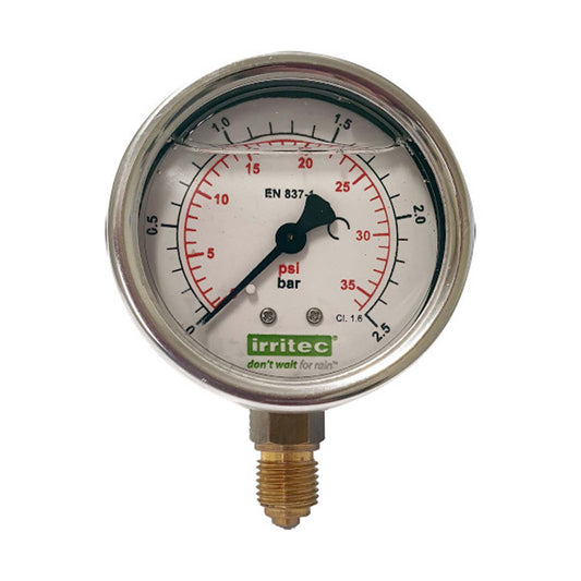 MANOMETRO GLICERINA IRRITEC 0-35 PSI CONEXION EN BASE
