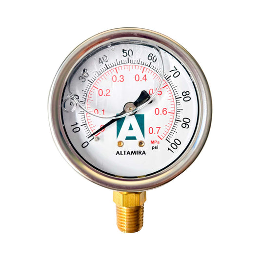 MANOMETRO GLICERINA ALTAMIRA 0-100 PSI CONEXION BASE