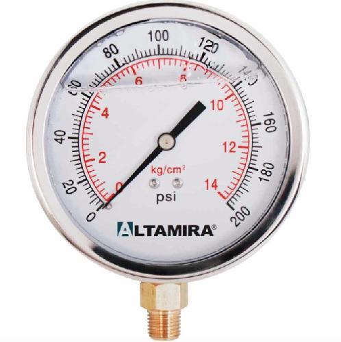 MANOMETRO GLICERINA ALTAMIRA 0-200 PSI CONEXION BASE