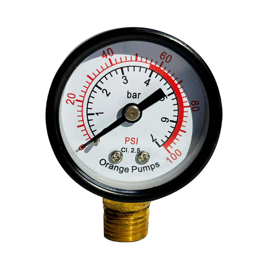 MANOMETRO SECO ORANGE PUMPS 0-100PSI CONEXION EN BASE