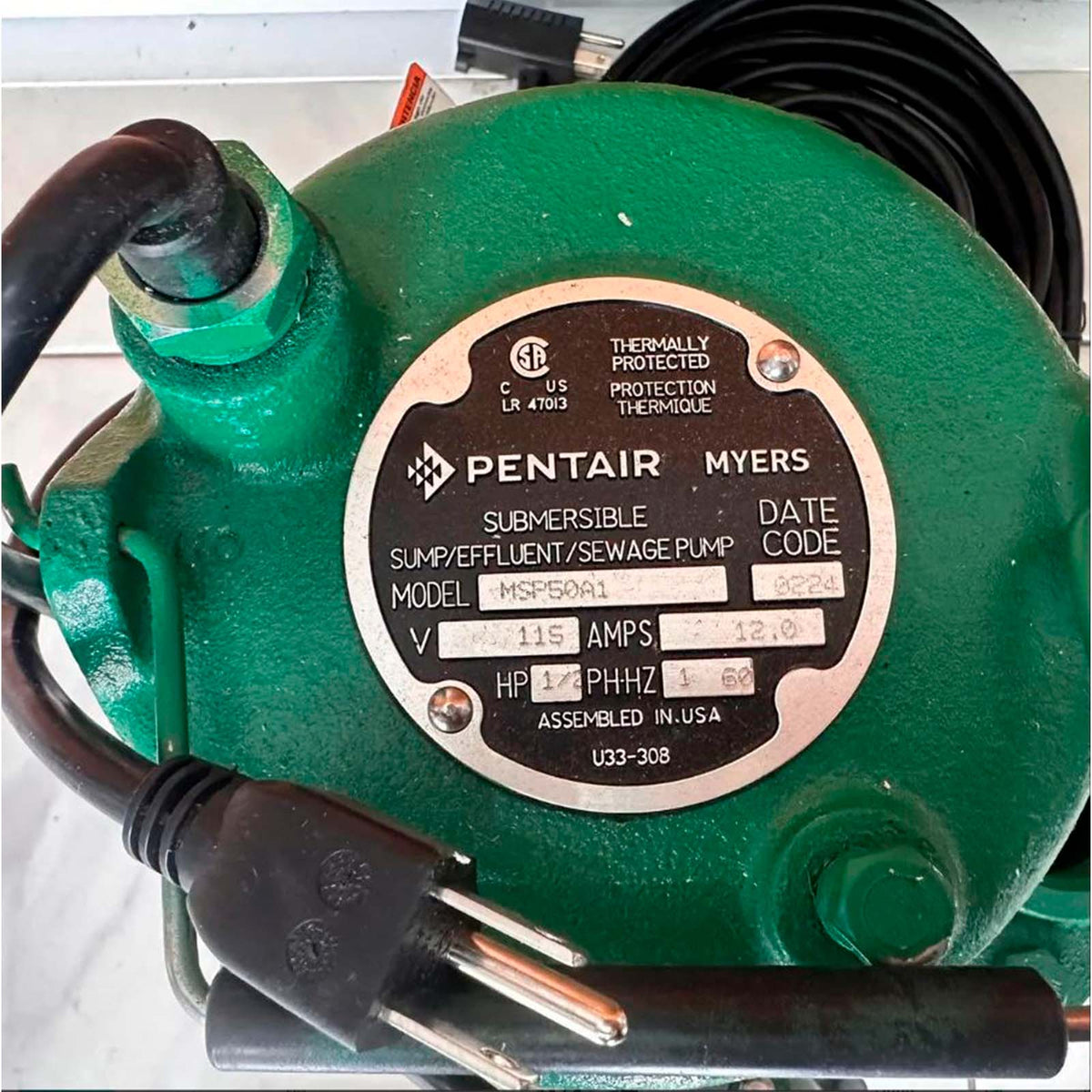 BOMBA SUMERGIBLE P/AGUAS RESIDUALES MYERS 0.5HP 115V

