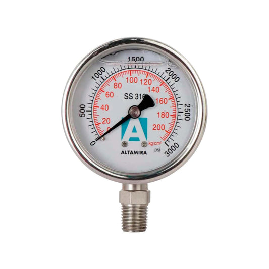 MANOMETRO GLICERINA ALTAMIRA 0-3000 PSI CONEXION EN BASE