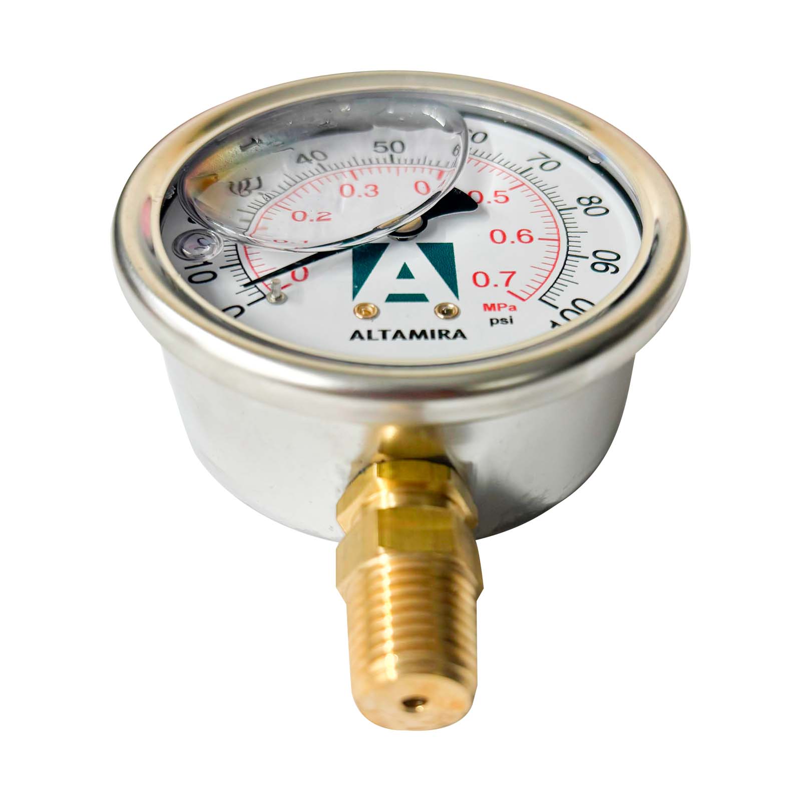 MANOMETRO GLICERINA ALTAMIRA 0-100 PSI CONEXION BASE

