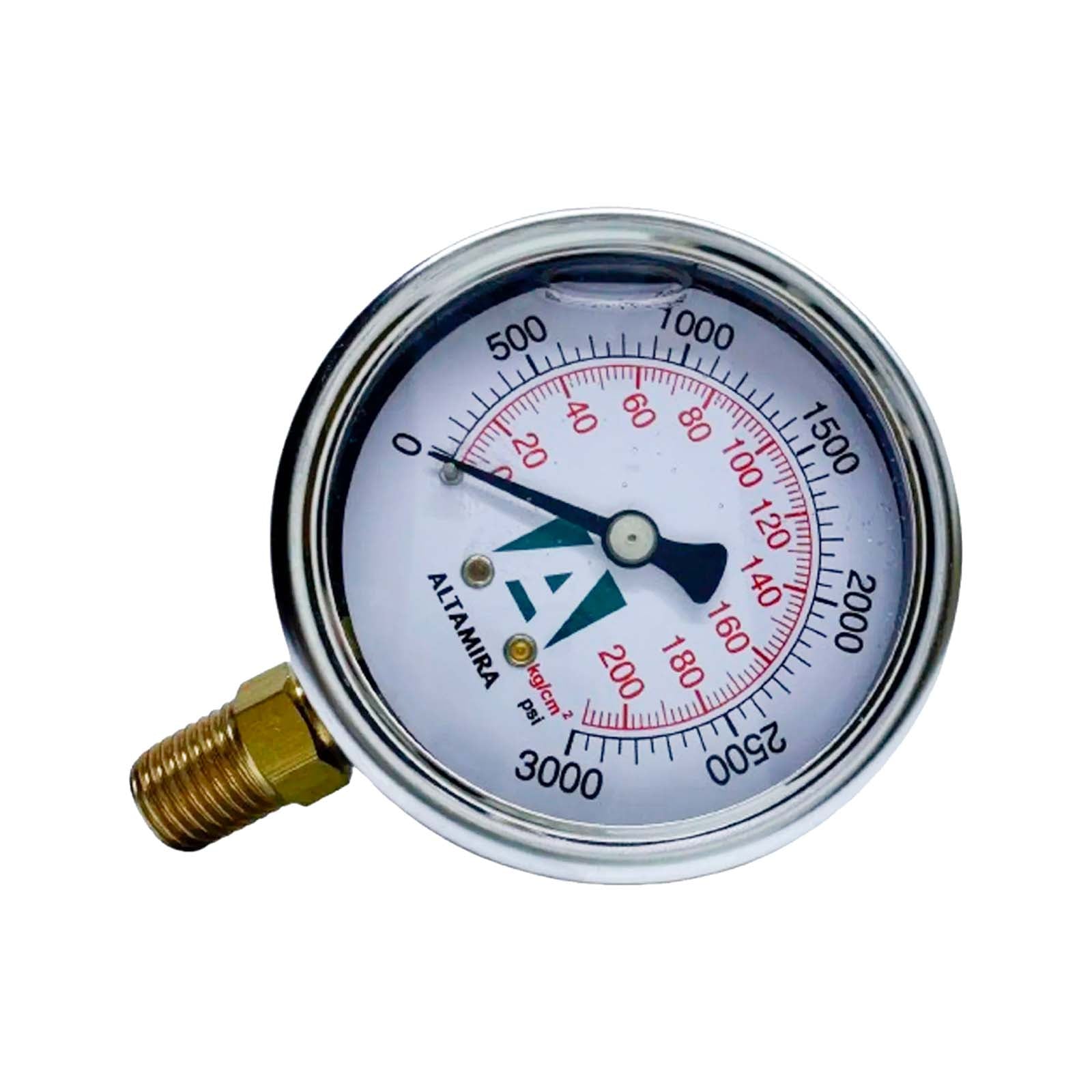 MANOMETRO GLICERINA ALTAMIRA 0-3000 PSI CONEXION EN BASE
