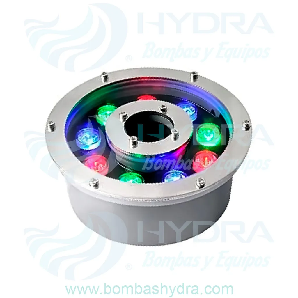 LAMPARA LED TIPO DONA SUMERGIBLE 9W 12V RGB 4 HILOS COLORES