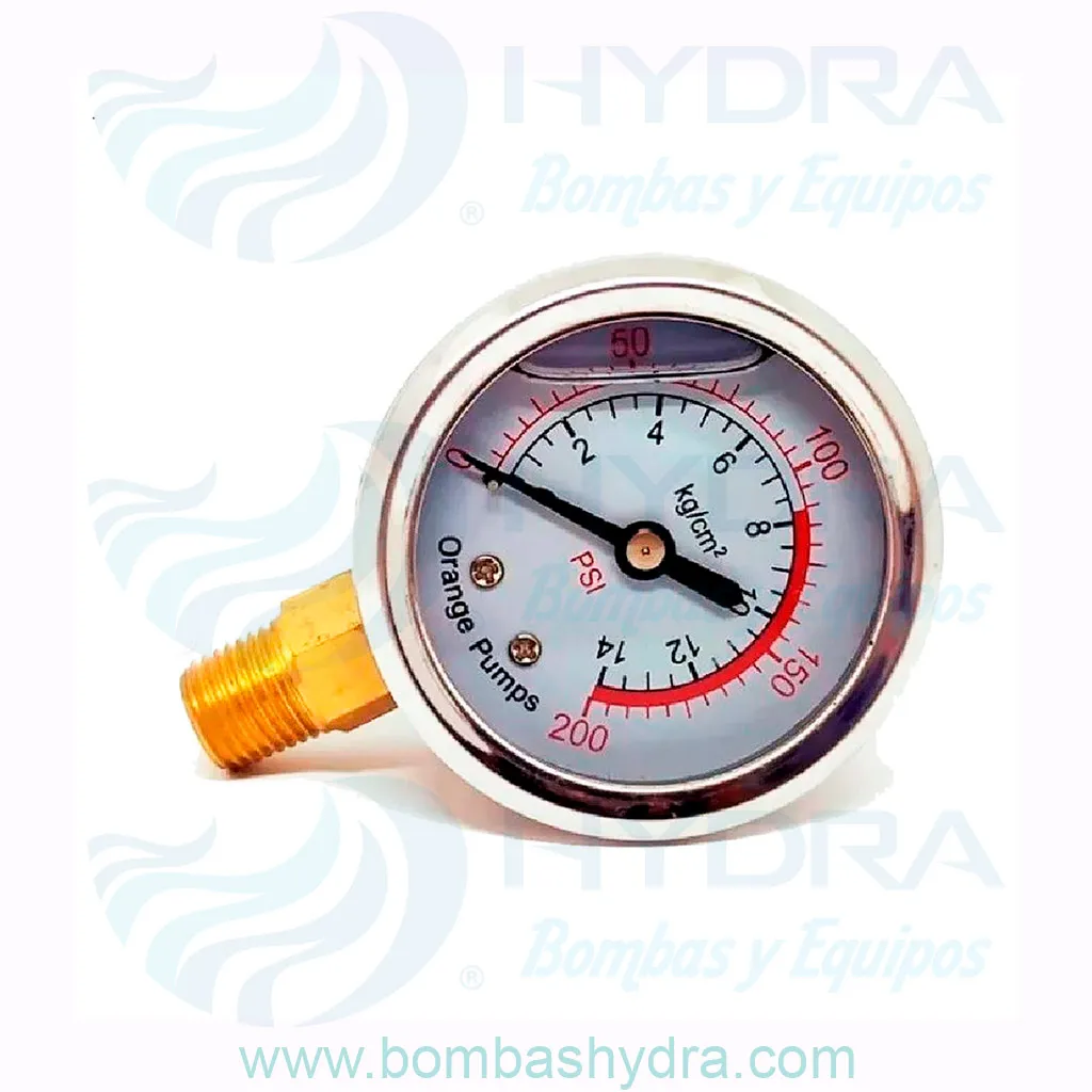 MANOMETRO CGLICERINA PUMPS F&Q 0-200 PSI CONEXION EN BASE