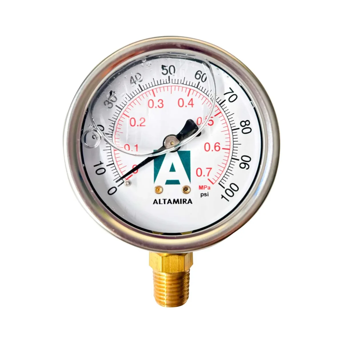 MANOMETRO GLICERINA ALTAMIRA 0-100 PSI CONEXION BASE