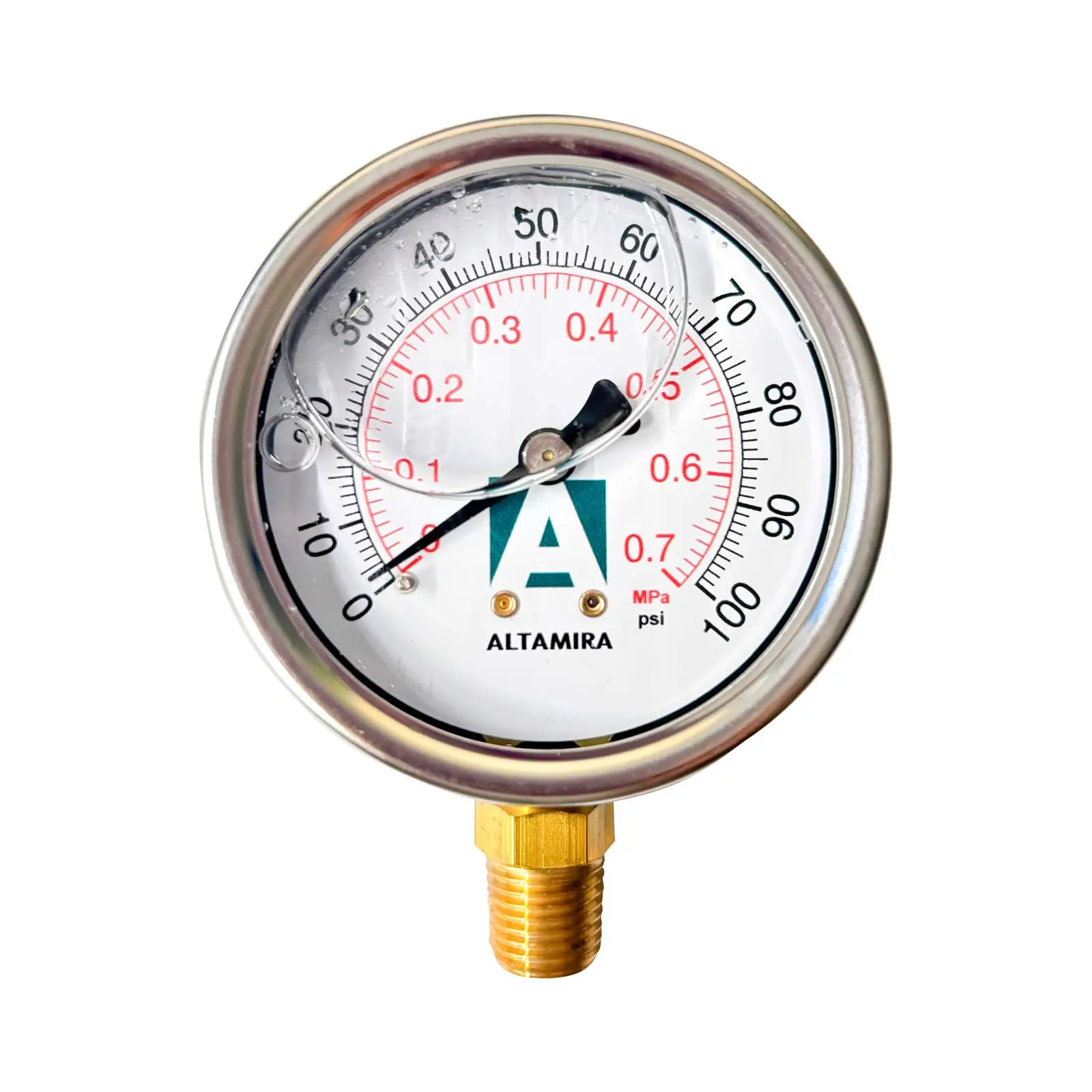 MANOMETRO GLICERINA ALTAMIRA 0-100 PSI CONEXION BASE MANOMETRO GLICERINA ALTAMIRA 0-100 PSI CONEXION BASE