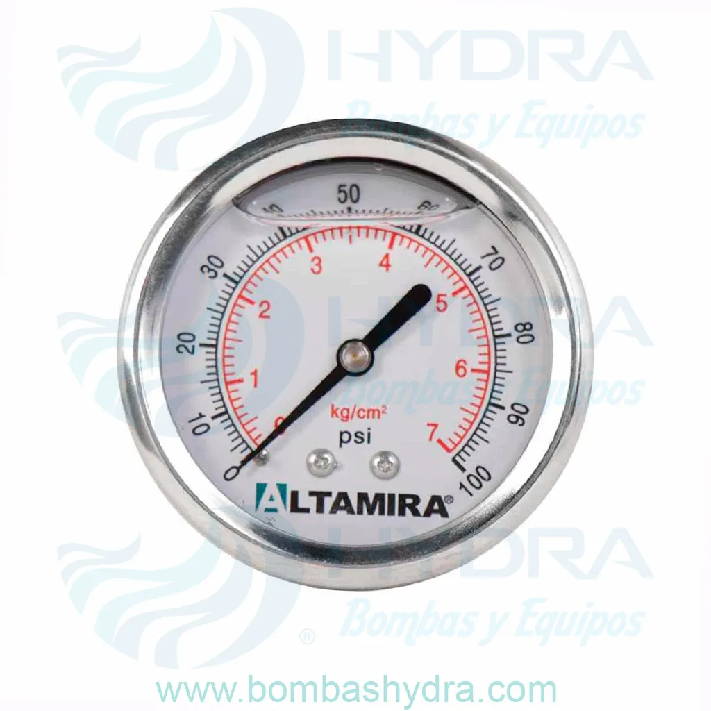 MANOMETRO GLICERINA ALTAMIRA 0-100 PSI CONEXION TRASERA