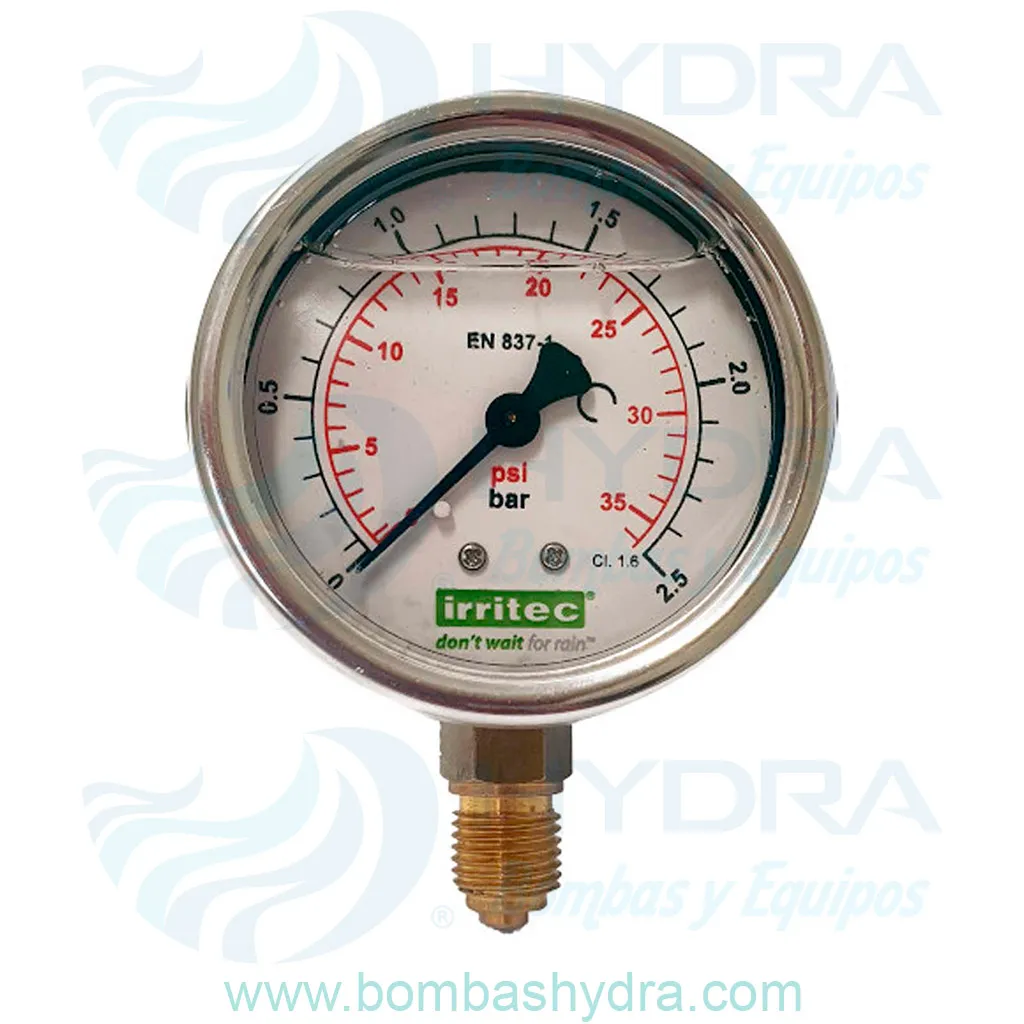 MANOMETRO GLICERINA IRRITEC 0-35 PSI CONEXION EN BASE