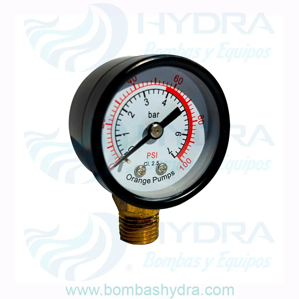 MANOMETRO SECO ORANGE PUMPS 0-100PSI CONEXION EN BASE LATERAL