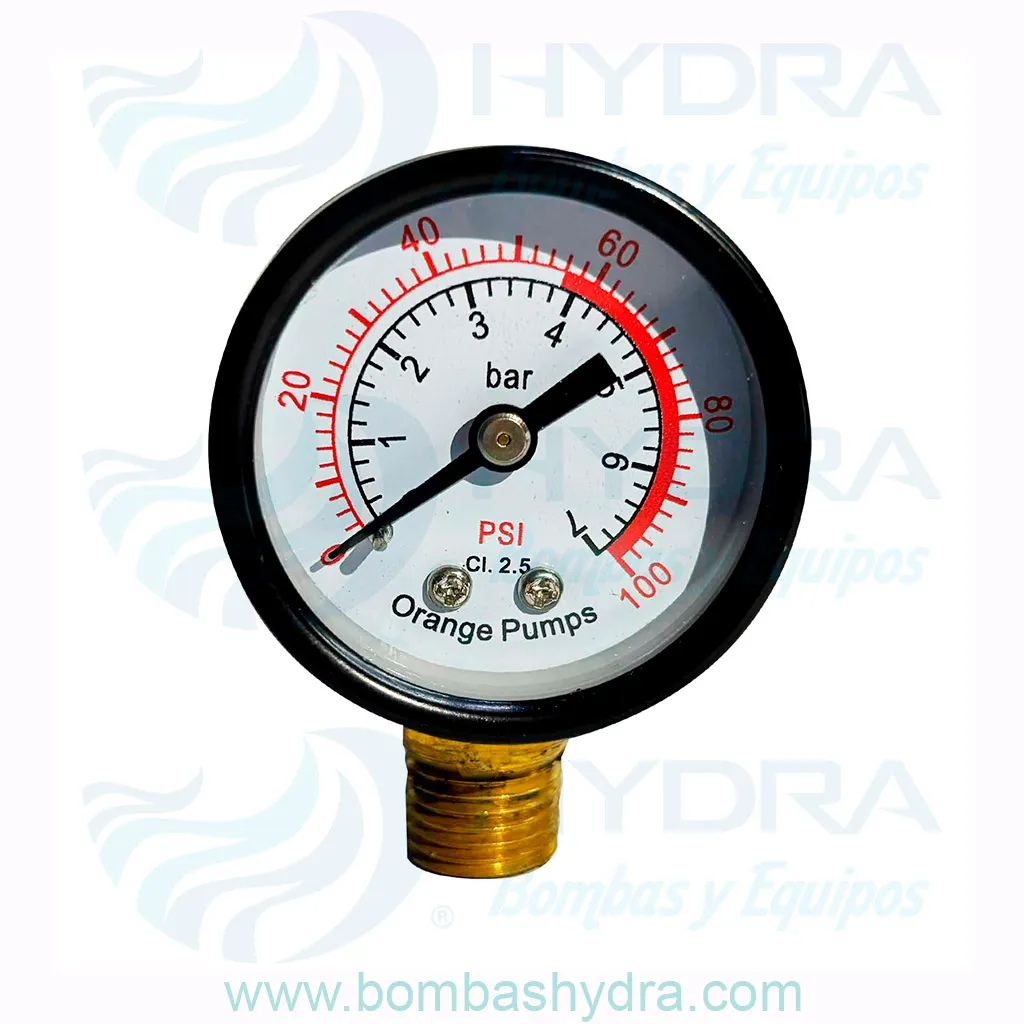 MANOMETRO SECO ORANGE PUMPS 0-100PSI CONEXION EN BASE