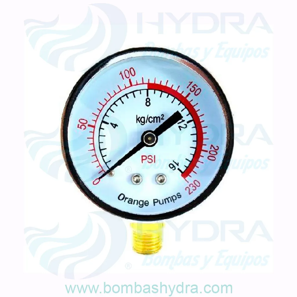 MANOMETRO SECO ORANGE PUMPS 0-180PSI CONEXION EN BASE
