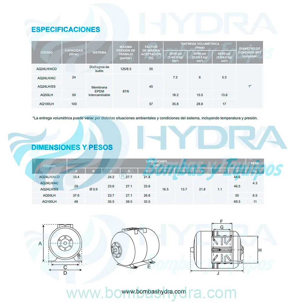TANQUE PRECARGADO HORIZONTAL AQUAPAK 50L CURVAS